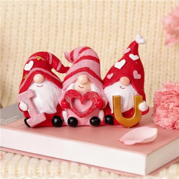 I Love U Valentine Gnome Figurine Valentines Day Décor for Home Gifts for Women - Picture 4 of 6